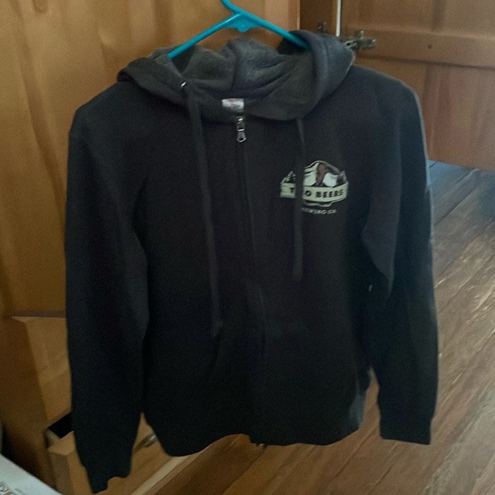 Two Beers zippered hoodie, XS (fits like S-M), dark gray